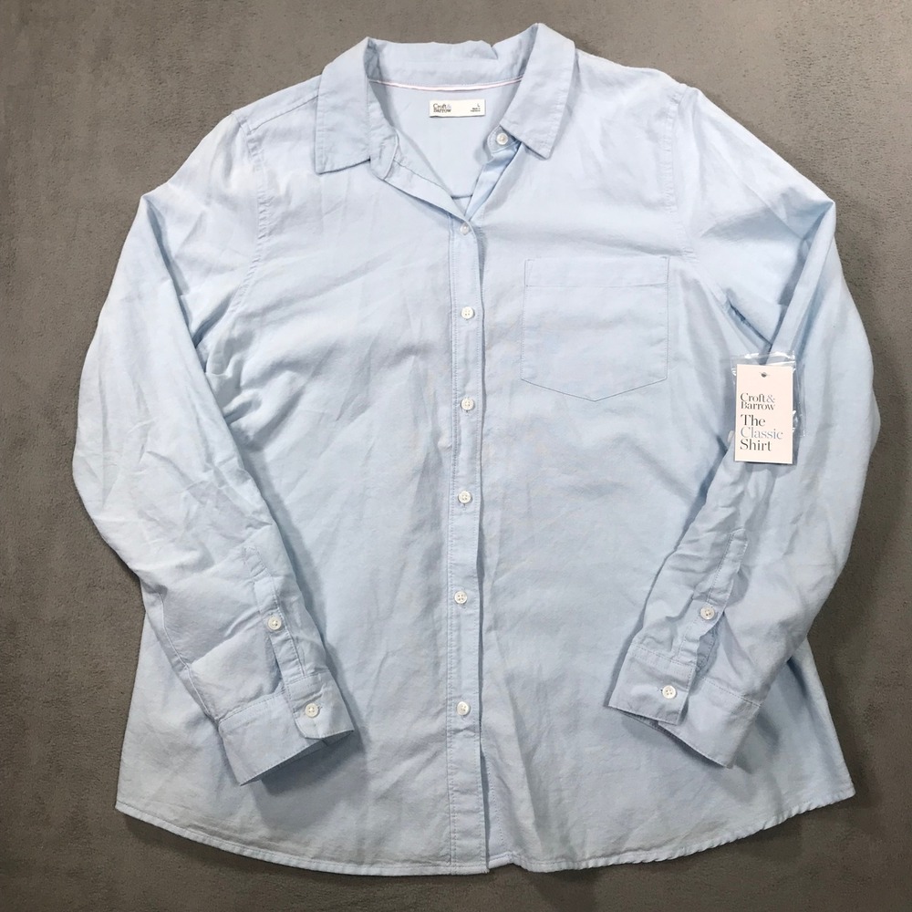 Croft & Barrow Button Down Women Large Blue NEW Classic Shirt Long Sleeve Pocket